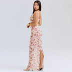 Floral Print Deep V-Neck Fitted Party Dress