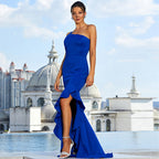 Sleeveless off - Neck Elegant Slim - Fit Long Solid Color Cocktail Bridesmaid Dress Evening Dress