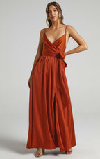 Limelight Satin High Low Maxi Dress Camel