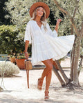 Woodbury Cotton Embroidered Babydoll Dress Off White