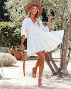 Woodbury Cotton Embroidered Babydoll Dress Off White