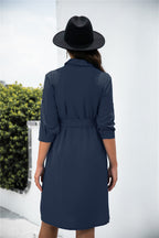 Office Chic Button Down Shirt Dress Navy