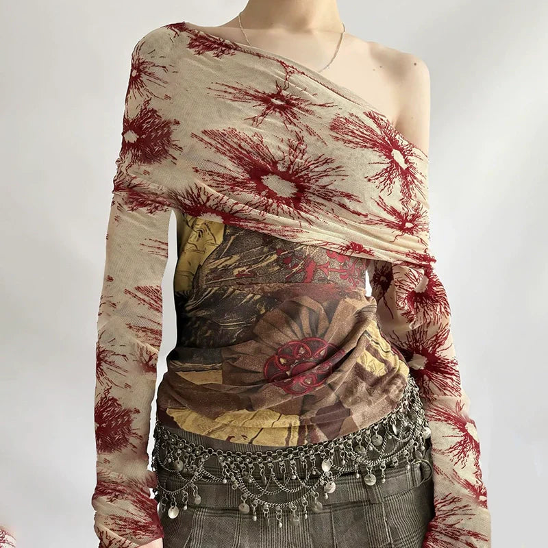 Augusta Vintage Mesh Off-Shoulder Top