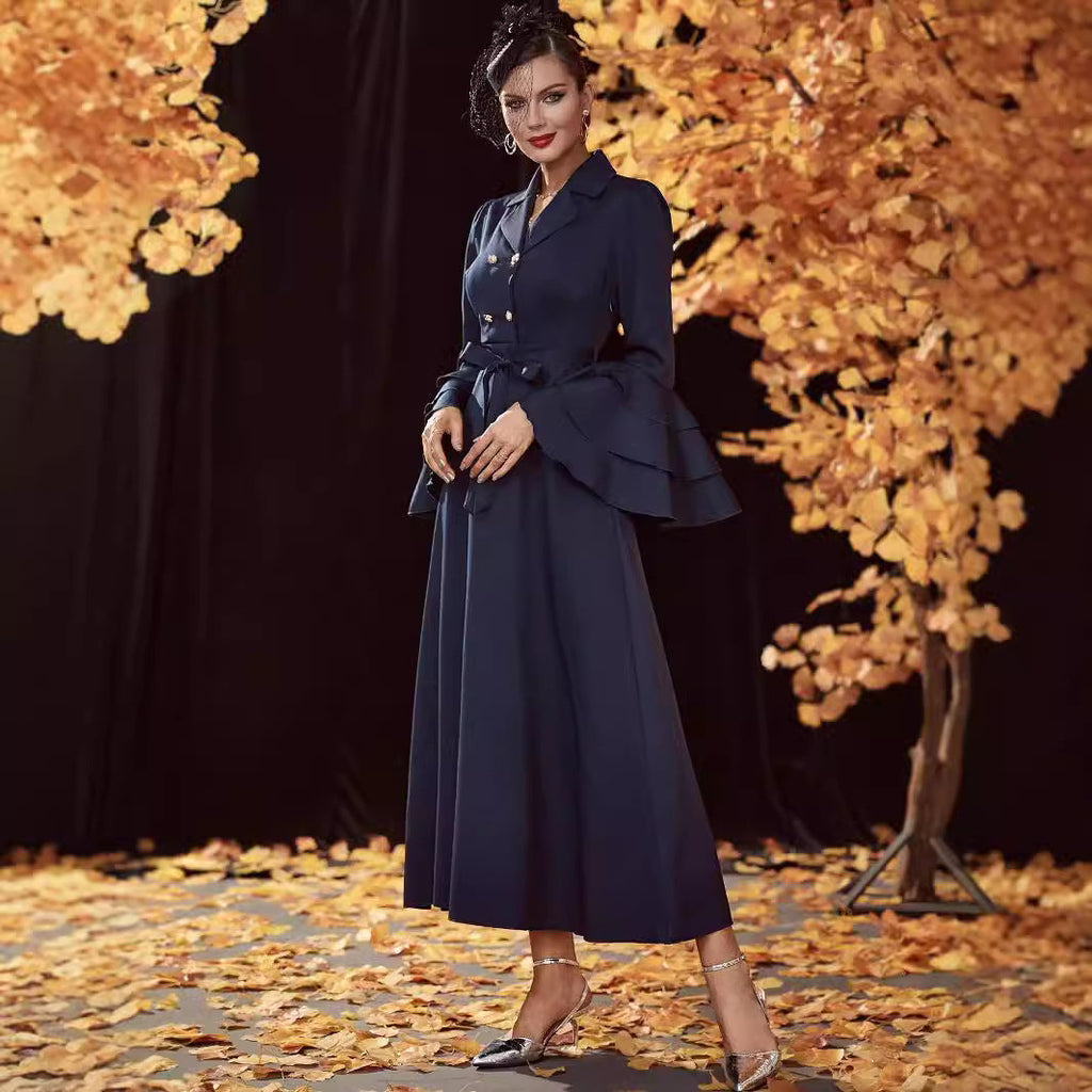 Double Breasted High Waist Trench Coat Dress