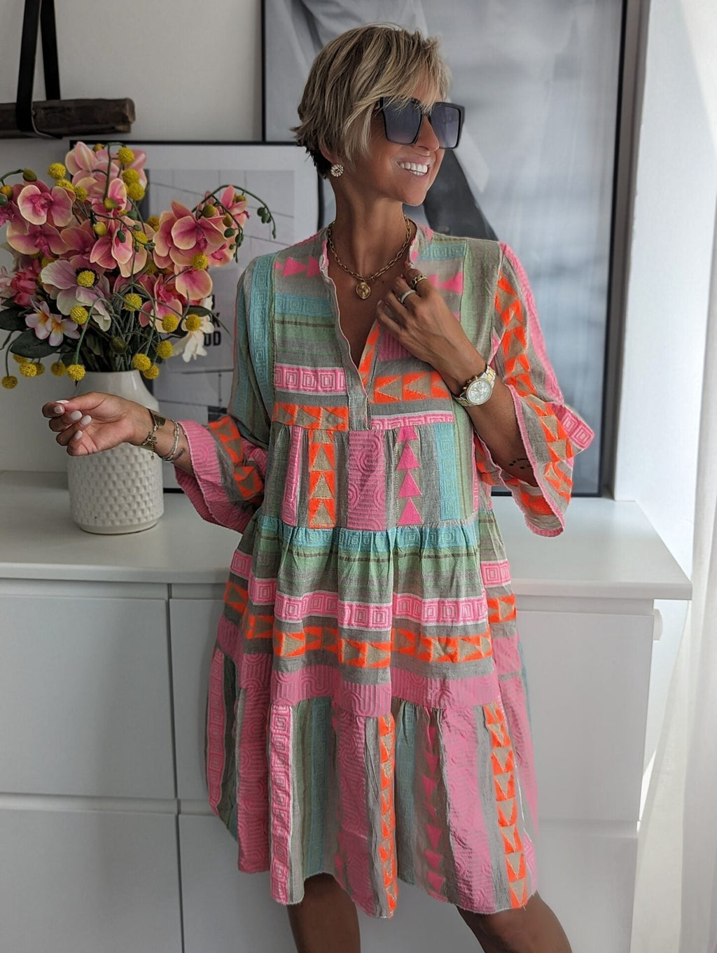 Megan Timeless Bohemian Dress with Ethnic Print Boutique Collection