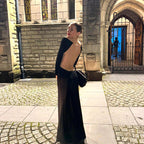 Fall Maxi Dress Elegant Backless Chain Long Sleeve
