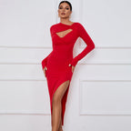 DressBetty - Split Hollow Long Sleeve Dress