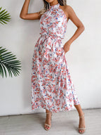Sure Thing Floral Chiffon Halter Maxi Dress Cream FINAL