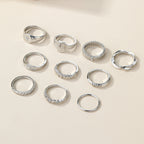 10-Piece Alloy Zirconia Statement Ring Set