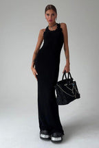 Suspender Sleeveless Ripped Long Dress