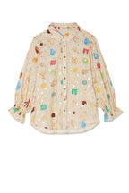 Fashionable Gold Stamping Unique Printing Lapel Long Sleeve Shirt and Elastic Waist Casual Pocket Shorts Set