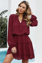 Dillon Ruffle Trim Dress Burgundy