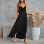 Evanne Pocketed Halter Maxi Dress Black