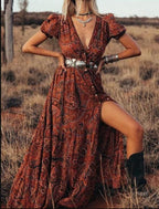 DressBetty - Print V-Neck Bohemian Holiday Dress