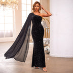 Dress Long Cocktail One Shoulder Long Gilding Pattern Evening Dress