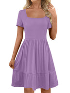 Luisa Effortless Women's a Line Casual Dress with Square Neckline and Flounce Chic Silhouette Collection
