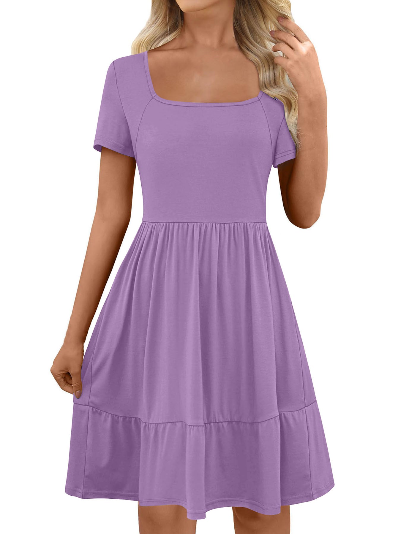 Luisa Effortless Women's a Line Casual Dress with Square Neckline and Flounce Chic Silhouette Collection