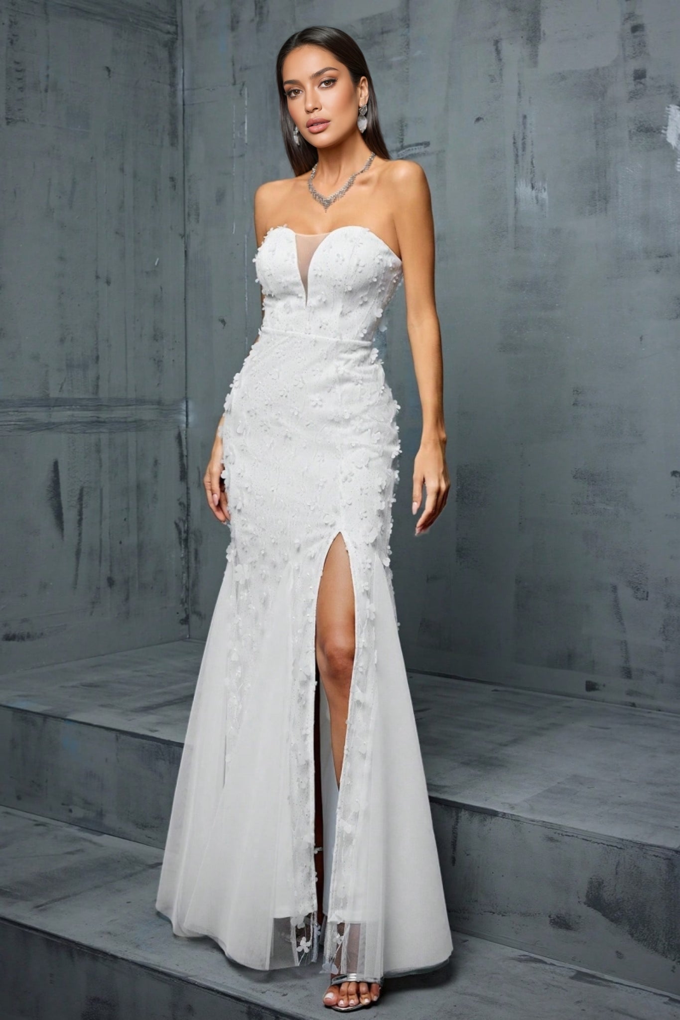 Zenoa V-Neck Fishtail Mesh Maxi Dress