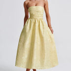 Slim Fit Jacquard Satin Bandeau Dress