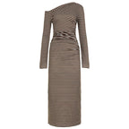 Bracha Striped Ruched One-Shoulder Dress