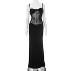 Detachable Shoulder Strap Twist Mesh Slim Fit Dress