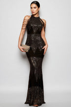 Ashlynn Black Sleeveless Sequinned Maxi Dress
