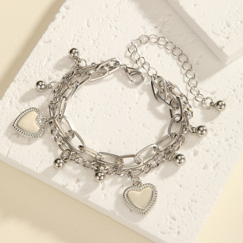 Chic Hip Hop Heart Double Layer Stackable Chain Bracelet