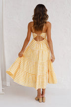 Kinslee Smocked Gingham High Low Maxi Dress Yellow