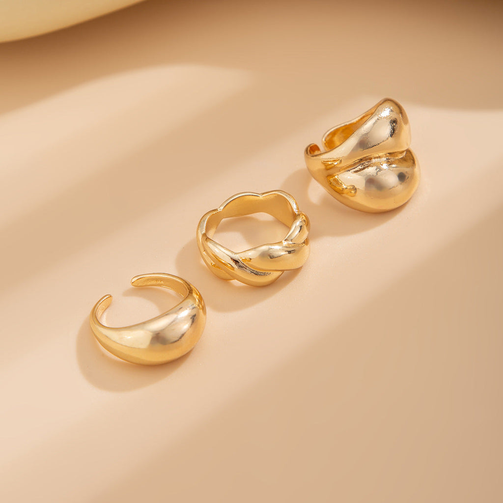 3-Piece Polished Liquid Metal Textured Band Ring Set