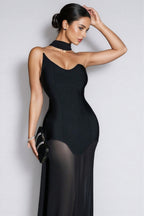 Urselk Black Mesh Bandage Maxi Dress