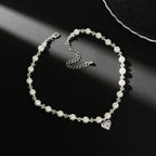 Crystal Heart Pearl Bead Choker Necklace