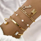 4-Piece Creative Heart Crossed Alloy Bangle Bracelet Set