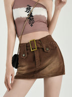 Buckled Denim Mini Skirt