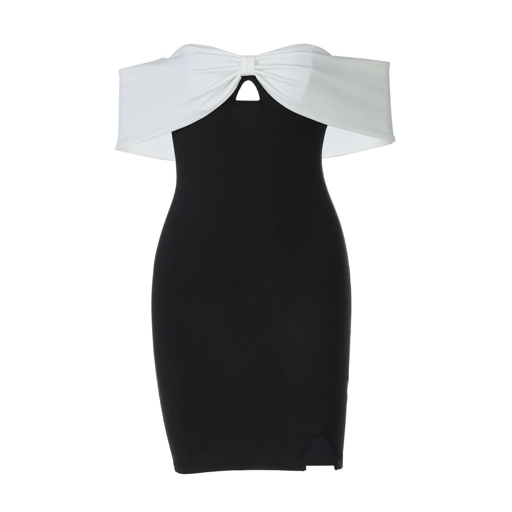 off Neck Contrast Color Tube Top Elegant Dress Slim Fit