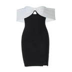 off Neck Contrast Color Tube Top Elegant Dress Slim Fit