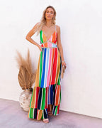 Fiesta To Siesta Crochet Striped Maxi Dress Yellow Orange Multi