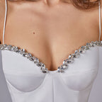 Sleeveless Mid Waist White Solid Color Sling Simple Dress Metal Corsage Annual Party Evening Dress
