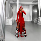 Popular Trend Ruffled Stitching Long Sleeve Hooded Irregular Asymmetric Dress