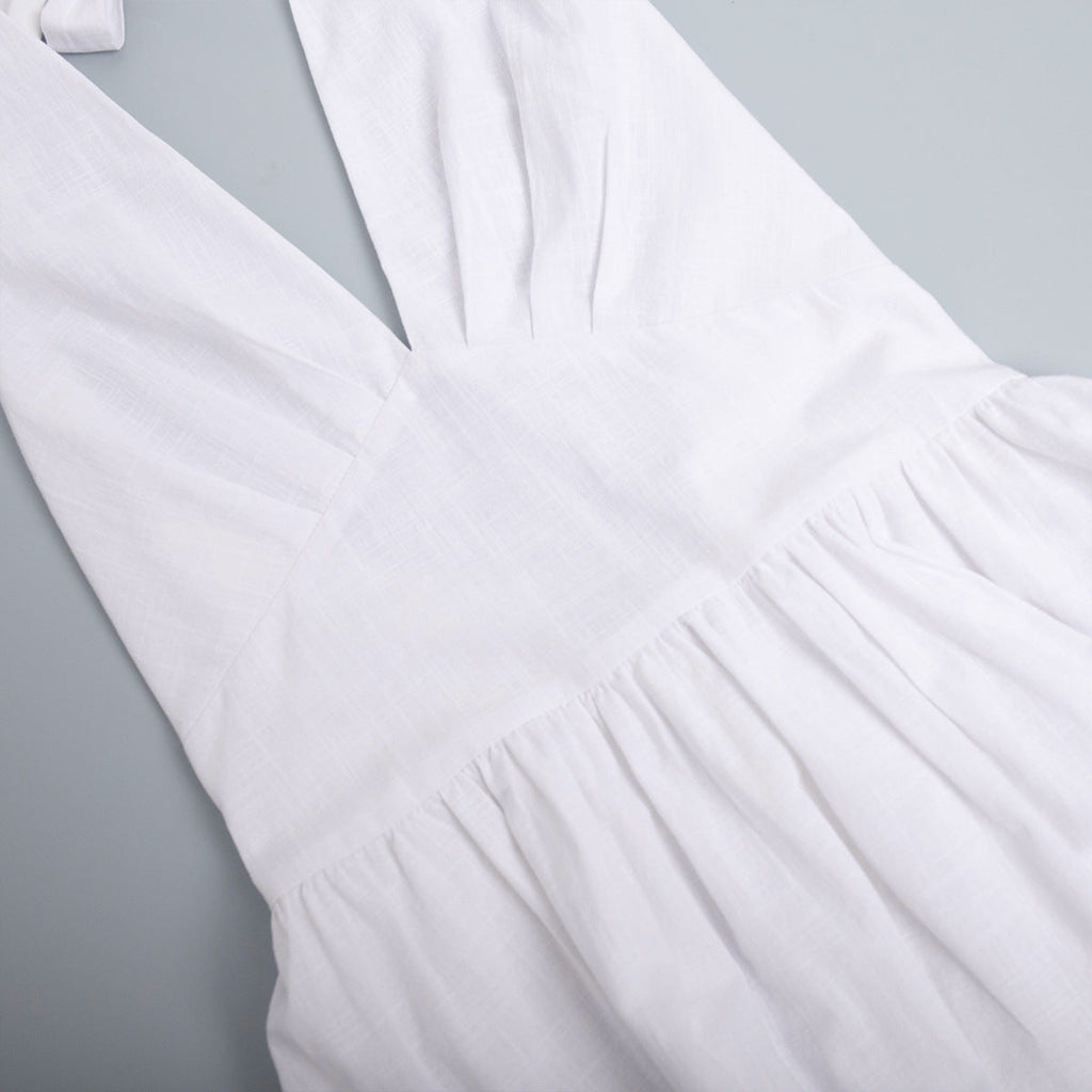 Cotton Waist V-Veck Tie-Down Dress