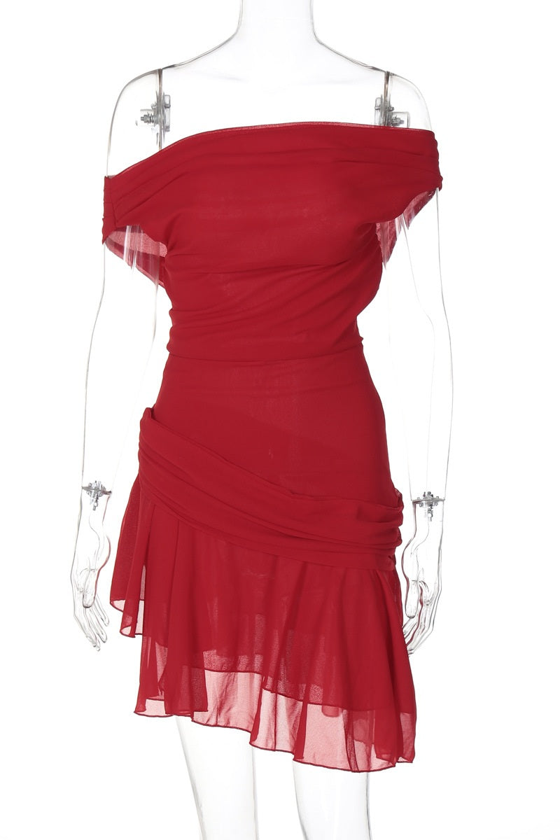 Matilde Chic One Shoulder Chiffon Mini Dress Boutique Collection