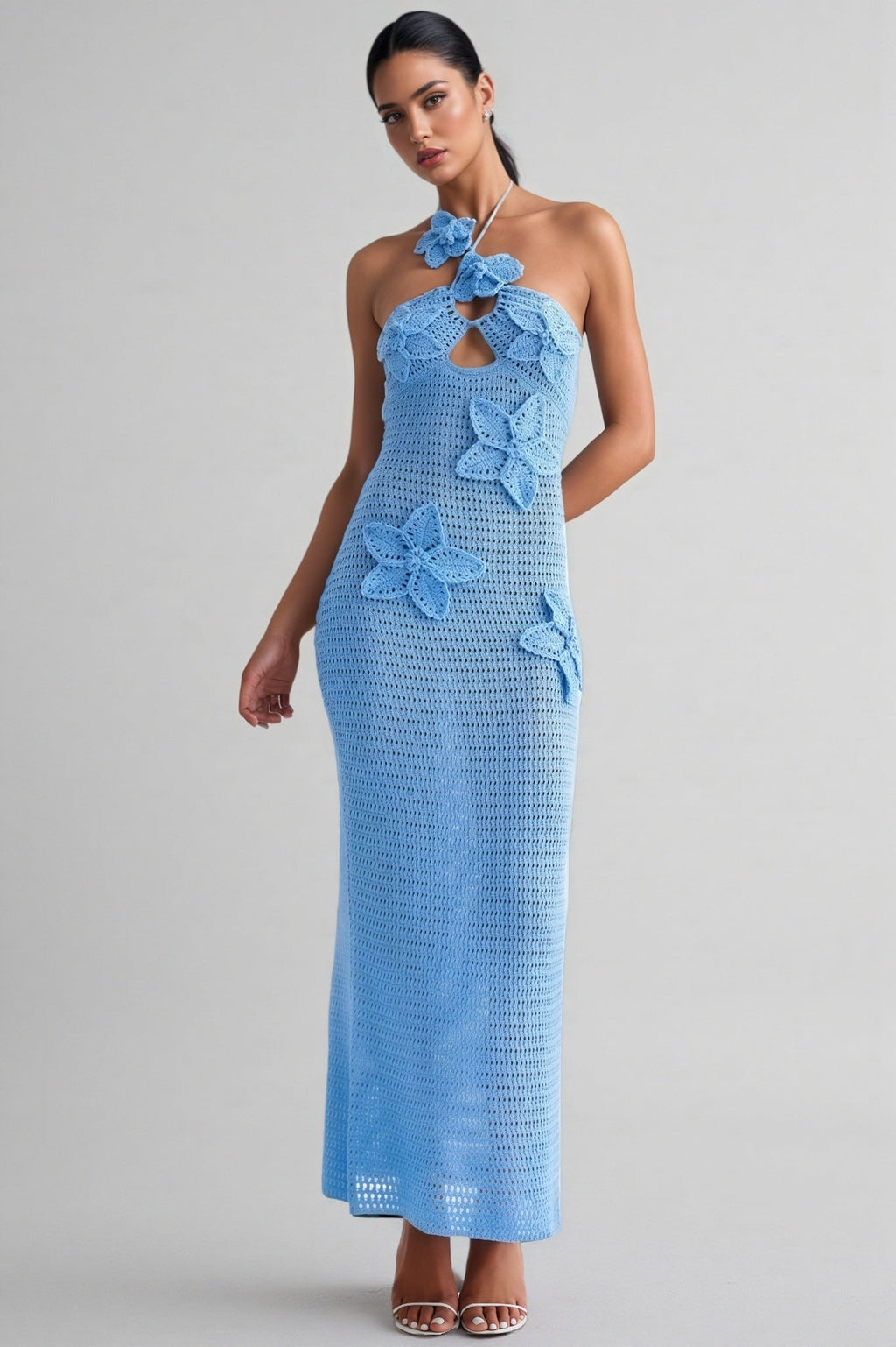 Remyed Openwork Knit 3D Floral Maxi Dress