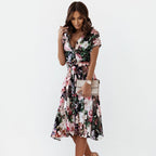Fernanda Aesthetic Women's Floral Wrap Midi Dress Heidi Fashion Elevated Occasion Wear