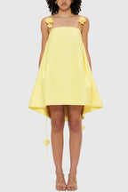 Women's new suspender satin dress INS casual loose vacation elegant yellow rose dress