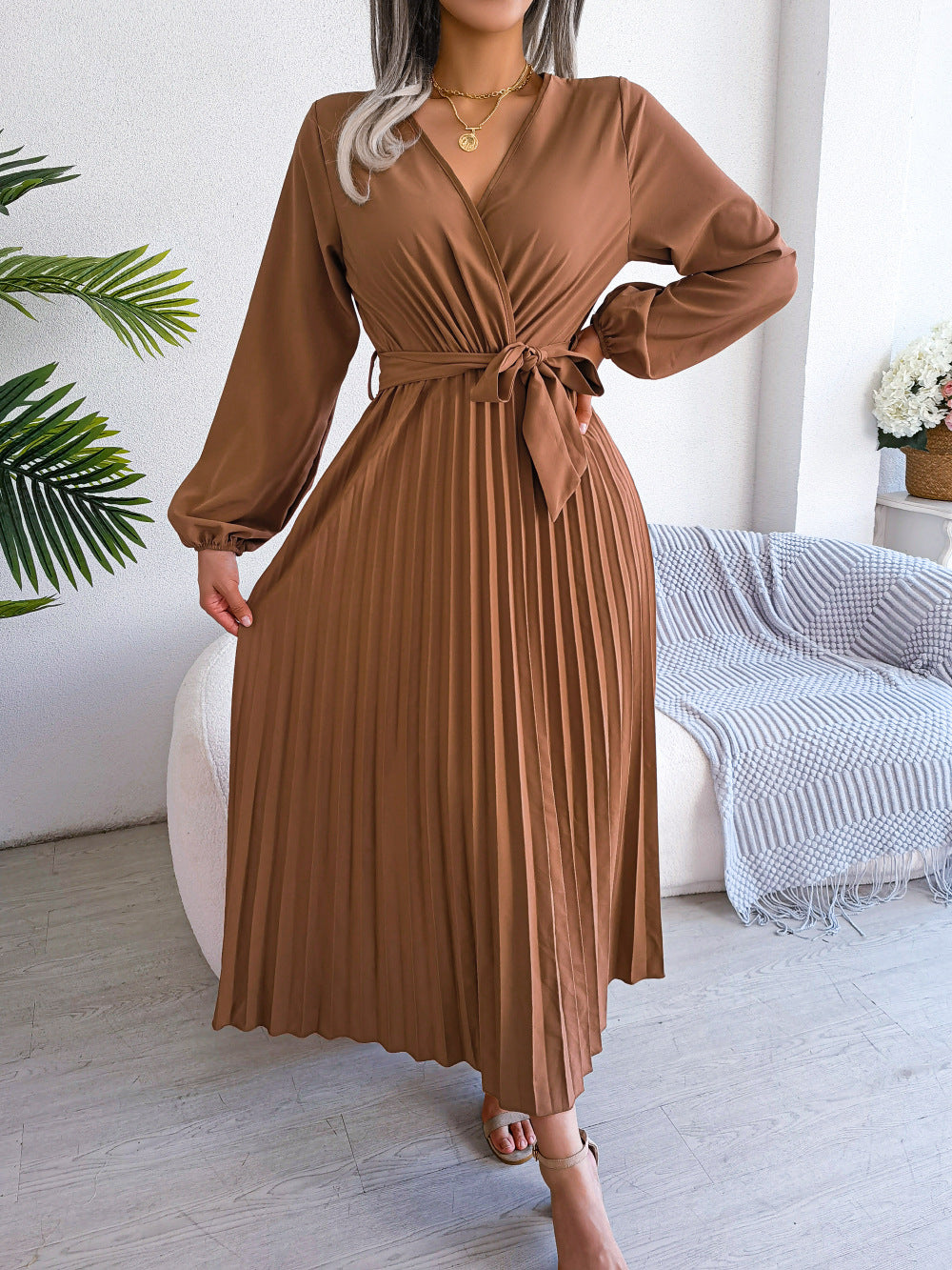 Cross Vneck Long Sleeve Dress