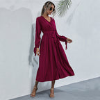 Josefa Satin Pleated Midi Dress Wine FINAL