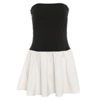 One-Shoulder Pleated Dress With Patchwork