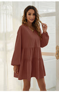 From Autumn To Spring Cotton Babydoll Dress Soft Rust