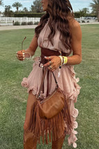 Romantic Drama Chiffon Wavy Ruffles Elastic Waist Loose Shorts