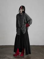Black Oversized Cuff Color-Block Striped Shirt