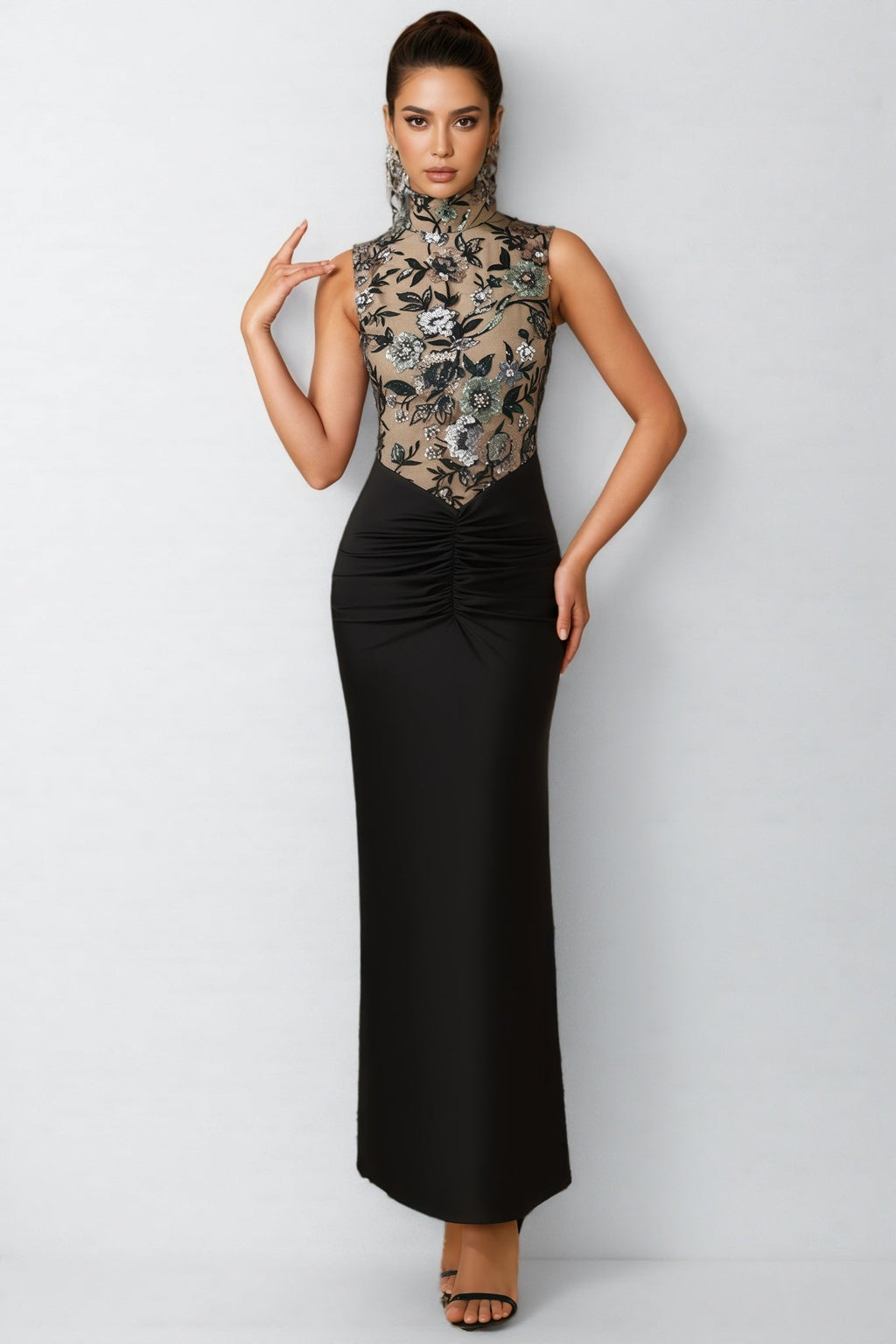 Calissa Embroidered Sequinned Floral Maxi Dress